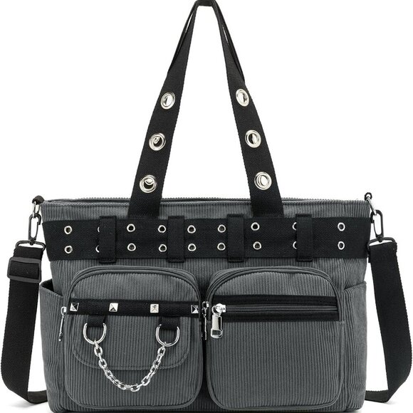 Corduroy Tote Bag Goth Bags for Women Large Gothic Goth Purse for College Work O - Picture 1 of 7